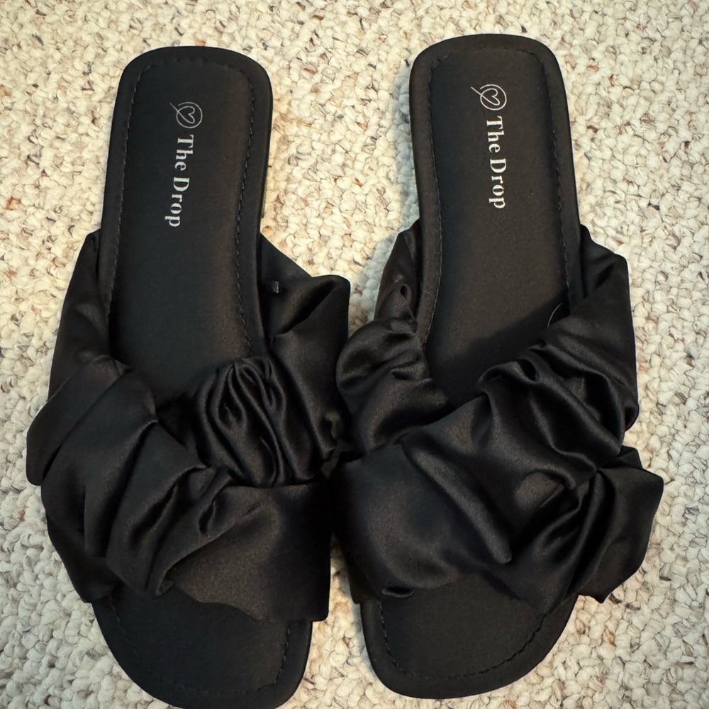 Women's Black Satin Slide Sandals